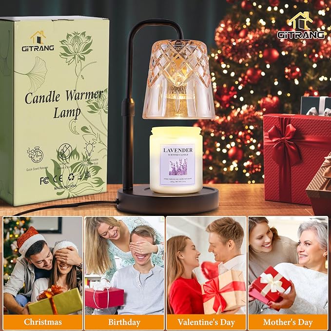 Candle Warming Lamp with Timer Dimmer,House Warming Gifts New Home Decor, Birthday Gifts for Women Mom,Height Adjustable Wax Melts Warmer for Jar Candles with 3 Bulbs，Mother's Day Gifts Decor Lamp