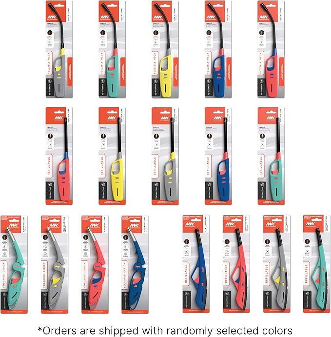 MK Multi-Purpose Classic and Flex Wand Candle Lighters - Assorted Long Durable Lighters, Ideal for Candles, Camping, Outdoor (Family Pack-3)