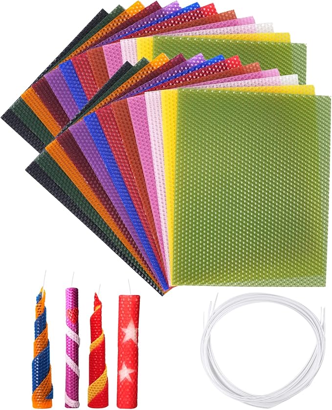 Thleunei Beeswax Candle Making Kit for Kids - 24 Pack 10x8 Inch Beeswax Sheets Candles Making Kit Supplies - Perfect DIY Craft Gift for All Ages,Create Beautiful, All-Natural Candles at Home