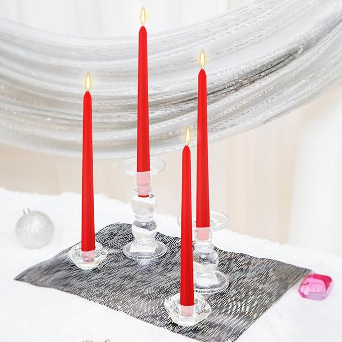 MTLEE 16 Pcs 10 Inch Long Tapered Candle Stick Bulk Smokeless Unscented Burning Candlestick Paraffin Wax with Cotton Wick for Valentine's Day Baby Shower Wedding Holiday Party Church (Red)