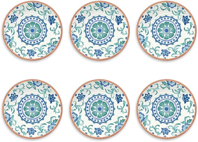 Rio Turquoise 8.5'' Durable Melamine Salad Plates, Shatter-Resistant and Dishwasher-Safe Indoor/Outdoor Dinnerware for Salads, Appetizers, Desserts, Side Dishes - Multicolor - Set of 6