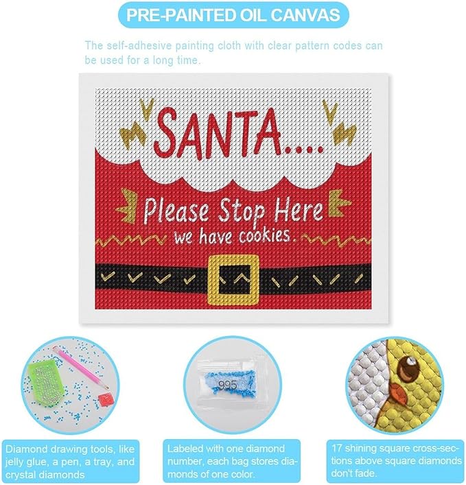 AIVKIEJK Diamond Painting Kits for Adults - Christmas Santa 'Please Stop Here' Painting DIY 5D Full Drill Diamond Dots Paintings with Diamonds Gem Art and Crafts Home Decor 16"x20"