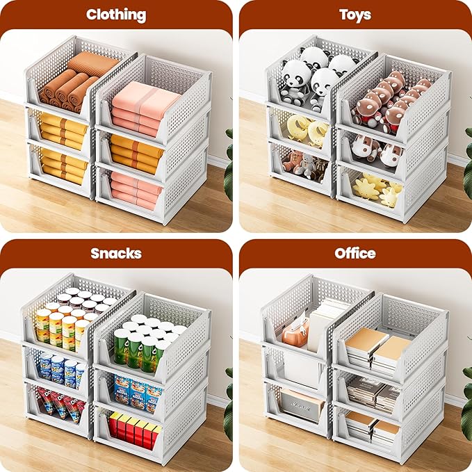 Mavivegue 5 Pack Stackable Closet Storage, Plastic Drawer Basket,Closet Organizers Storage Box for Cupboard,Bedroom, Kitchen, Bathroom, Office White