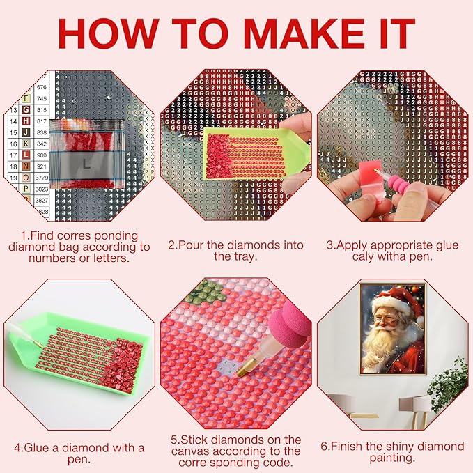 MEIYUDA Christmas Diamond Painting Kits for Adults, 5D Santa Claus Diamond Art Kits for Beginners, DIY Gem Art Crystal Painting for Home Wall Decor and Present 12x16inch