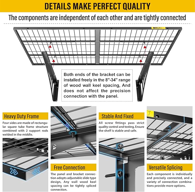 2x3ft Adjustable Rail Wall Garage Storage Shelf, for Tool Room, Storage Room, Store Supermarket Wall Storage Shelving Rack (2 Pack-Black)
