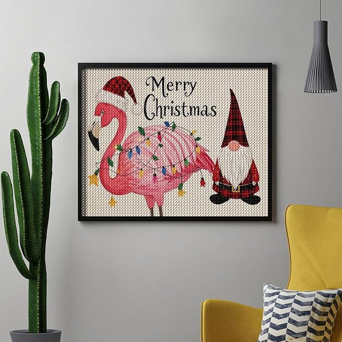 AIVKIEJK Diamond Painting Kits for Adults - Festive Flamingo Christmas Santa Hat Painting DIY 5D Full Drill Diamond Dots Paintings with Diamonds Gem Art and Crafts Home Decor 16"x20"