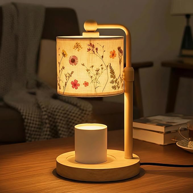 Baquler Pressed Flower Candle Warmer Lamp with Timer Dimmable Adjustable Height Vintage Boho Flower Candle Wax Lamp Housewarming Gifts for Women Mom Birthday Home Bedroom Decor(Boho Style)