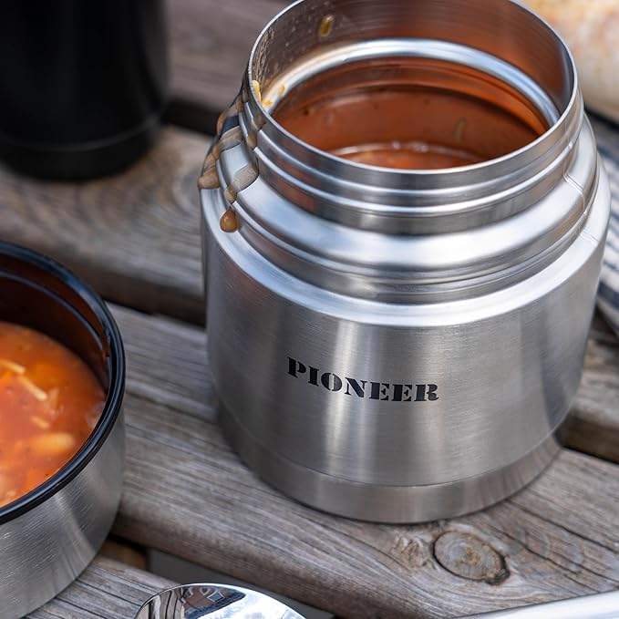 Grunwerg Pioneer Vacuum Insulated Leakproof Soup/Food Flask, 8 Hours Hot 24 Hours Cold, Stainless Steel, 1000 ml