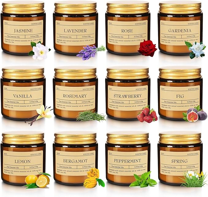 24-Pack 3.05oz Scented Candle Gift Sets - 12 scents Jars Natural Soy Wax for Women, Home Decoration and Elegant Occasions