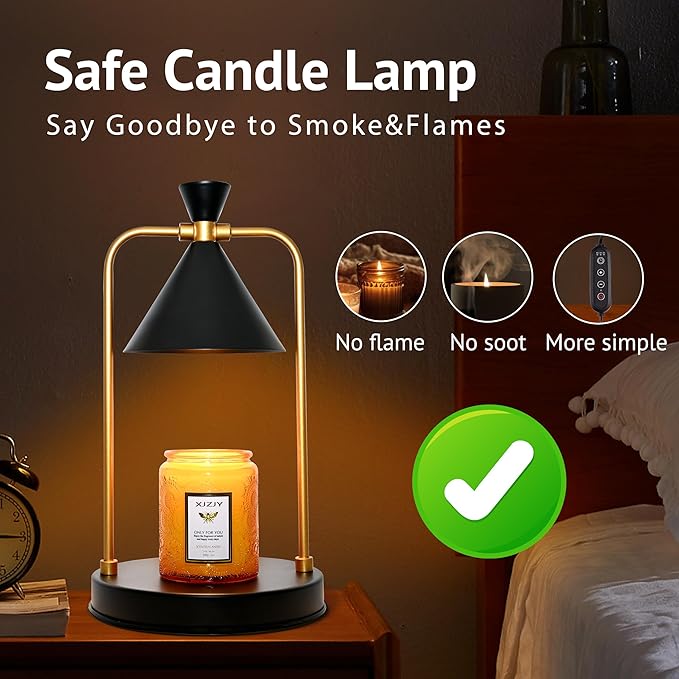 XJZJY Candle Warmer Lamp with Timer Dimmer,Unique Birthday Gifts for Women Mom,House Warming Gifts New Home Room Decor,Wax melt Warmer for Scented Wax Jar Candles,Black-Large