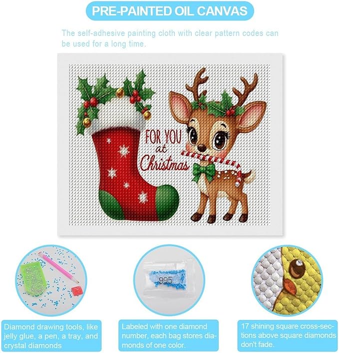 AIVKIEJK Diamond Painting Kits for Adults - Deer Sugar Bell Holiday Christmas Painting DIY 5D Full Drill Diamond Dots Paintings with Diamonds Gem Art and Crafts Home Decor 16"x20"