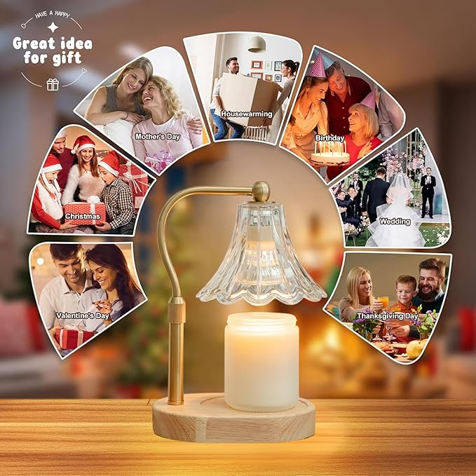 Candle Warmer Lamp – Dimmable Candle Lamp with Timer, Adjustable Height for Jar Candles (Oak)
