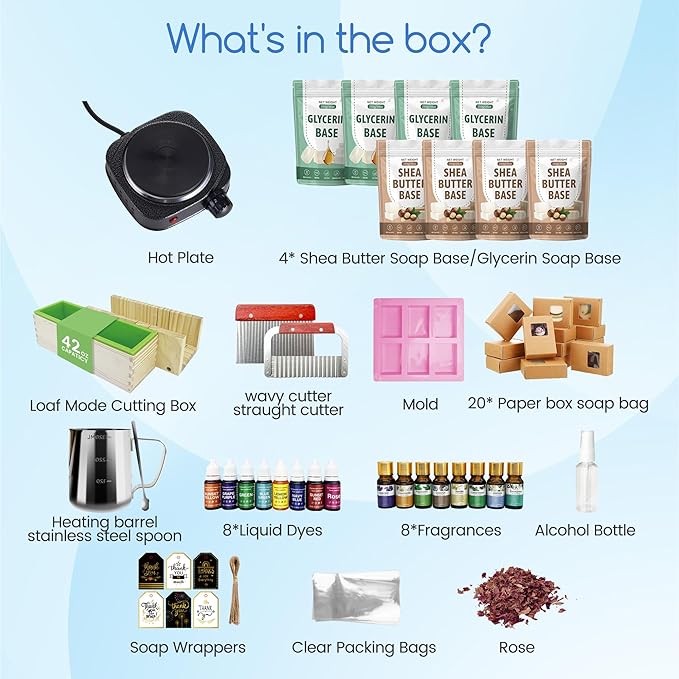 Deluxe Soap Making Supplies Kit for Adults, All-in-One Soap Making Kits with Soap Melter, 4.4 Lb Soap Base, 8 Essencial Oils,8 Dyestuffs, Silicone Molds, Soap Cutters and Packing Craft Soap Kit