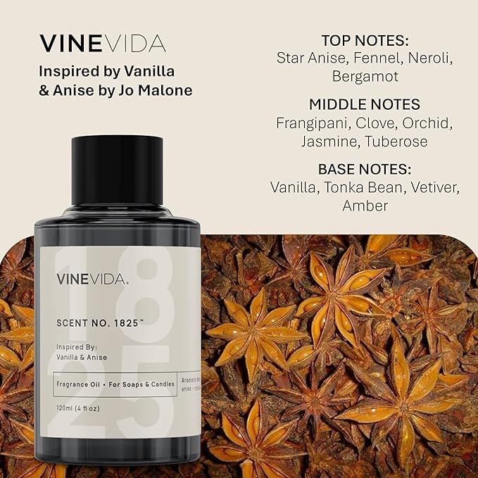 VINEVIDA [120mL] Vanilla & Anise Fragrance Oil for Candle Making - Natural Candle Oil Scents - Soap Making Essential Oil - Made in USA