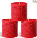 Sumind Valentine's Day Handmade 3x3 Inch Pillar Candles Set of 3, 24 Hour Long Burning Unscented Rustic No Drip Ivory Candles Hand Poured for Spring Home Decor, Weddings, Parties,Dinner,Church(Red)