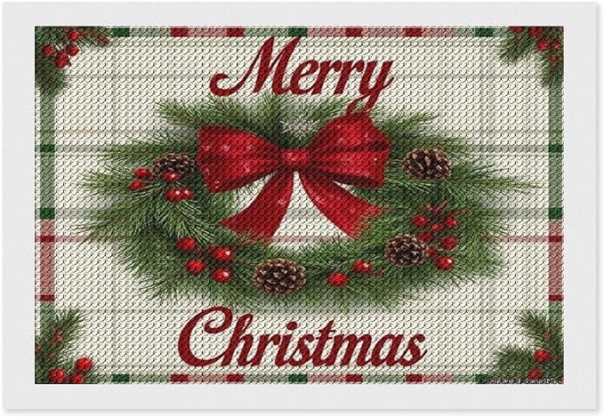 AIVKIEJK Diamond Painting Kits for Adults - Red Bow & Green Leaves Merry Christmas Painting DIY 5D Full Drill Diamond Dots Paintings with Diamonds Gem Art and Crafts Home Decor 8"x12"