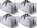 HOMESURE 4 Pack Large Strong Bags with Zippers & Carrying Handles - Water-Resistant - Heavy Duty Storage Tote for Space Saving Storage, Fold Flat, Alternative to Moving Box (Silver)