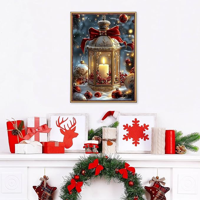 MEIYUDA Christmas Diamond Painting Kits for Adults, 5D Christmas Candles Diamond Art Kits for Adult Beginners, Vintage DIY Full Diamond Art Painting Kit for Home Wall Decor Gift 12x16inch