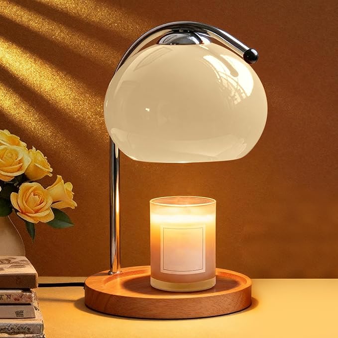 Topyond Candle Warmer Lamp with Extra-Large Solid Wood Tray, Candle Warmer, Dimmable Vintage Aromatherapy Table Lamp, Bedroom Desk Decor Gift for Women and Home Decorators Valentine's Day