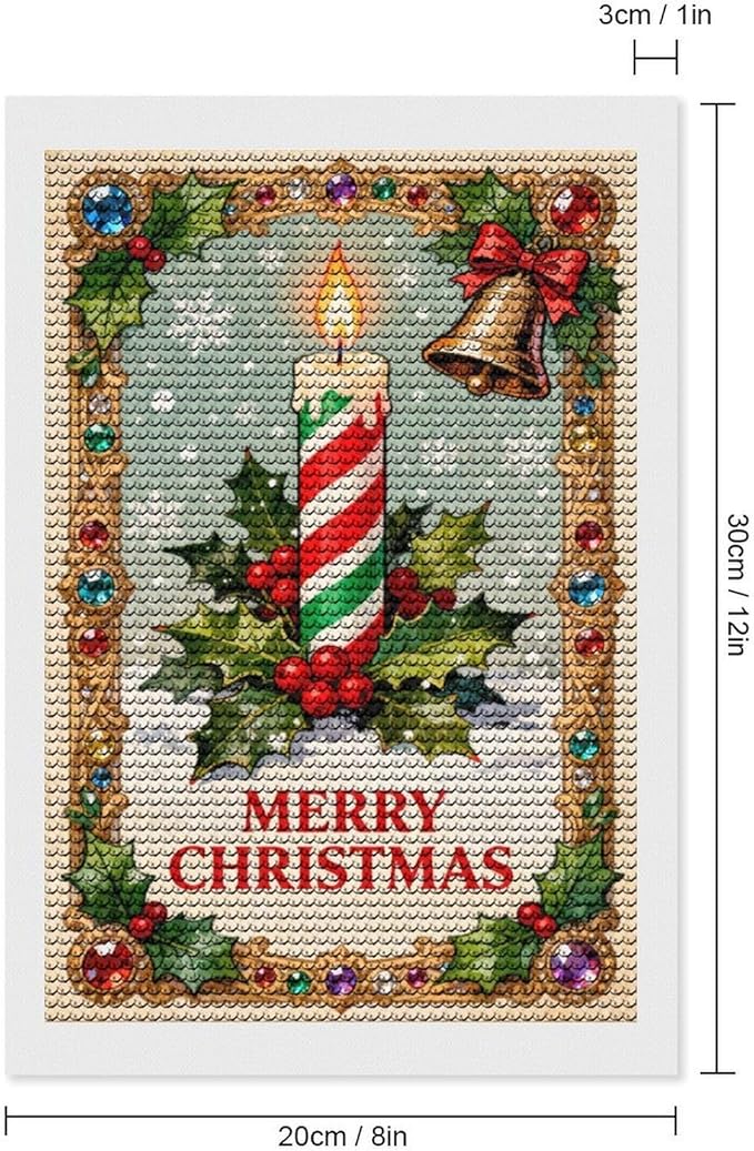 AIVKIEJK Diamond Painting Kits for Adults - Merry Christmas Candle & Holly Accents Painting DIY 5D Full Drill Diamond Dots Paintings with Diamonds Gem Art and Crafts Home Decor 8"x12"
