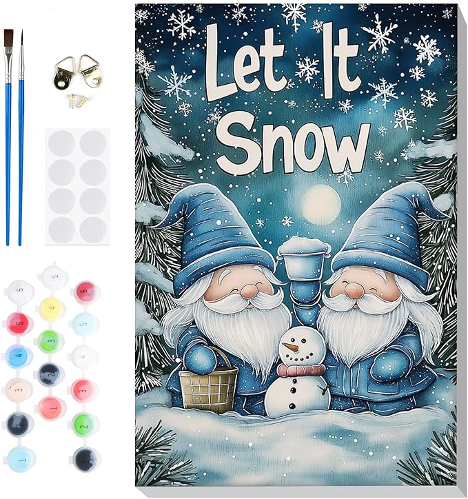 Bowetile Christmas Paint by Numbers for Adults Beginners Framed, Gnome Adults' Paint-by-Number Kits, Adult Paint by Number Kits on Canvas, Acrylic Number Painting for Home Decor, 8x12in