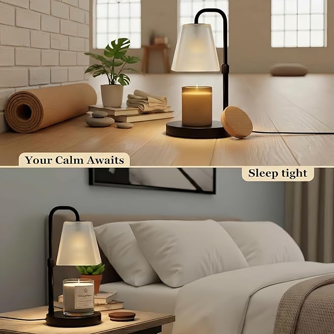 JIMEI Candle Warmer Lamp with Timer Electric Wax Warmer for Scented Wax Melt Warmer Melter for Jar Candles Dimmable Adjustable Height Gifts for Women Mom House Warming Frossted Glass Black