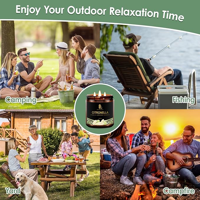 Citronella Candles Indoor Outdoor, Large 3 Wick 12oz Scented Candles up to 60 Hours Burning, Natural Citronella Soy Wax Candle for Summer Outside Camping Patio Picnic Garden