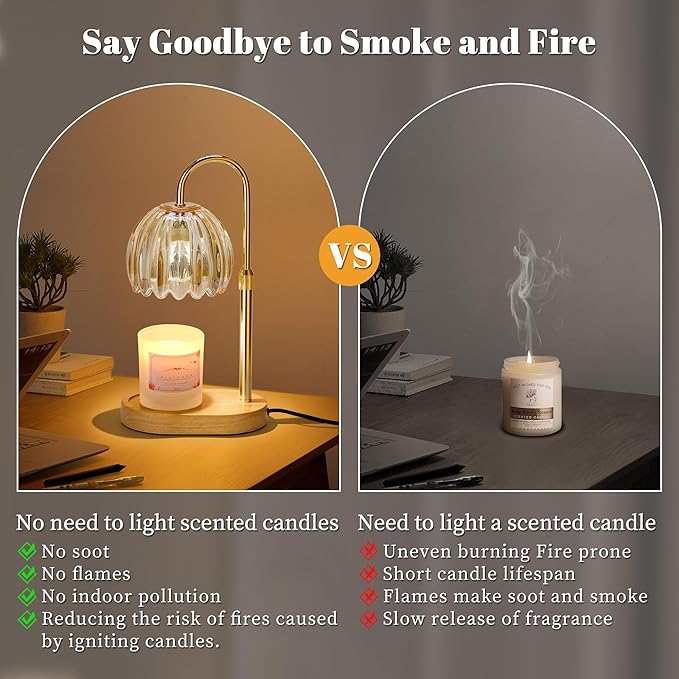 Candle Warmer Lamp with Timer Dimmer Adjustable Height, for New Home Decor,Valentine's Day, Birthday Gifts for Women,Wax Warmer Lamp for Jar Candles with 2 Bulbs(Gold)