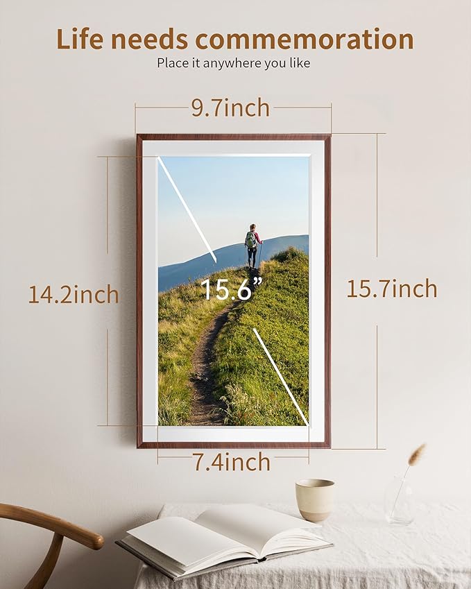 FRAMEO 15.6 Inch 32GB WiFi Large Digital Photo Frame 1920 * 1080 IPS FHD Touch Screen Smart Digital Picture Frame, Wall Mountable, Auto-Rotate,Share Instantly, Birthday Gifts for Women, Mom