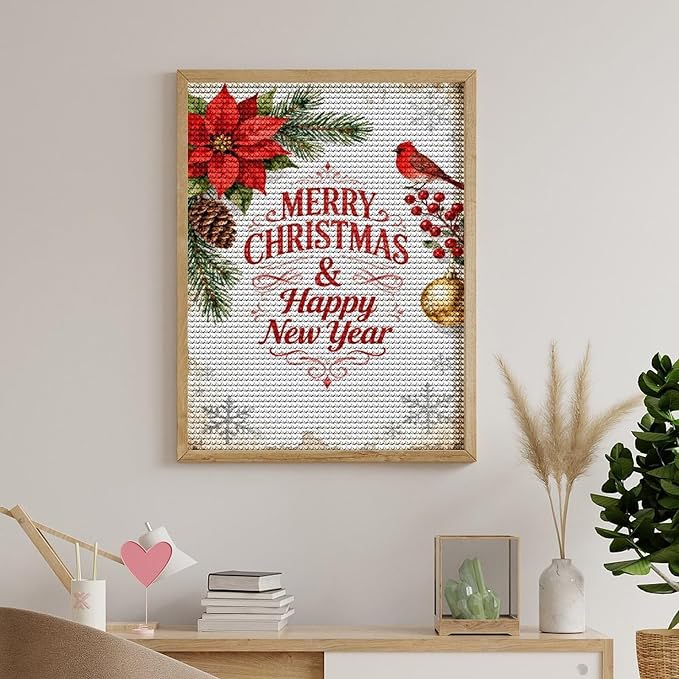AIVKIEJK Diamond Painting Kits for Adults - Merry Christmas & Happy New Year Painting DIY 5D Full Drill Diamond Dots Paintings with Diamonds Gem Art and Crafts Home Decor 12"x16"
