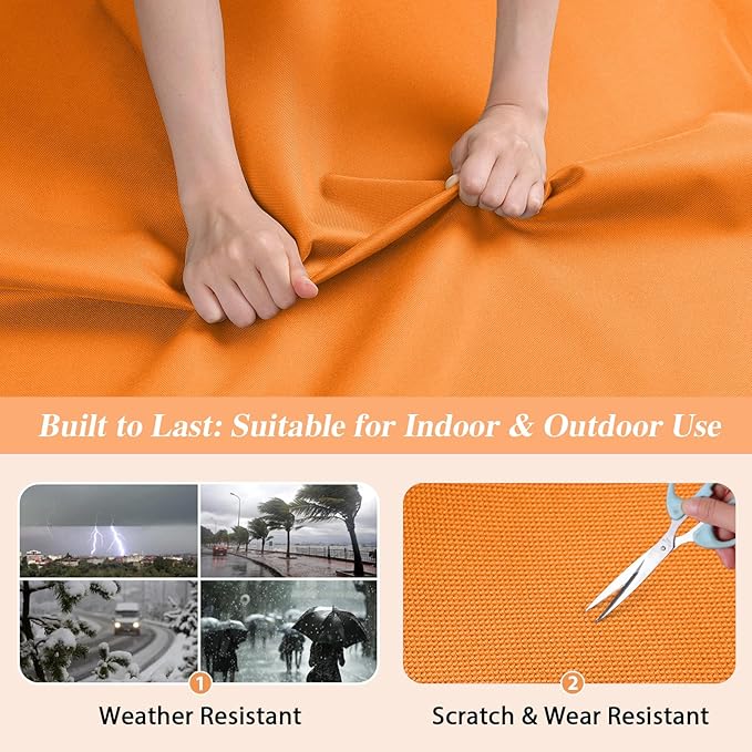 ANMINY 100% Waterproof Outdoor Fabric 3 Yards, 58" W 600D Marine Canvas Fabric with PVC Backing, Ripstop Upholstery Material by The Yard for Furniture Boat Covers Tent Awning, Orange
