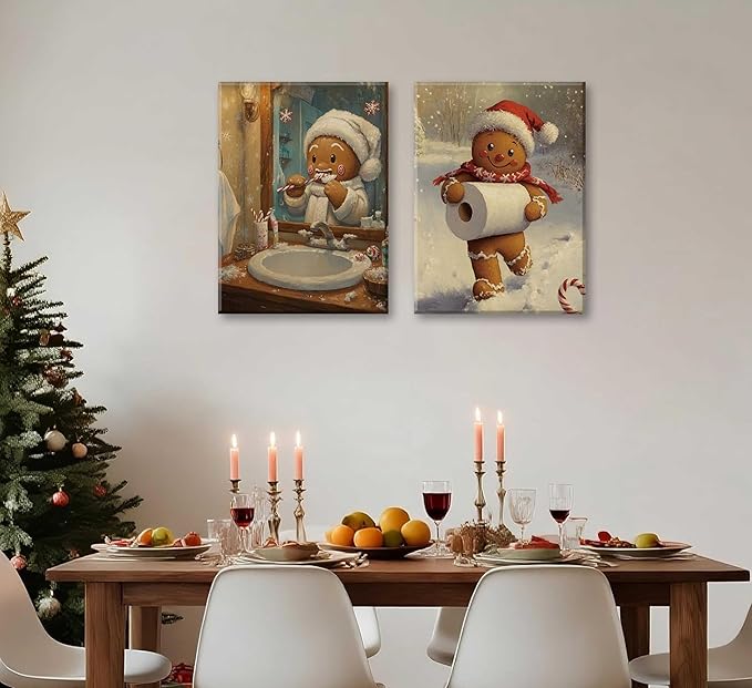 Paint by Number Kit for Adults & Kids, 2 Pack Christmas Gingerbread Men Scenes 16x20 Inch Unframed, DIY Acrylic Painting Kit with Brushes & Paints, Festive Humorous Home Art Decor