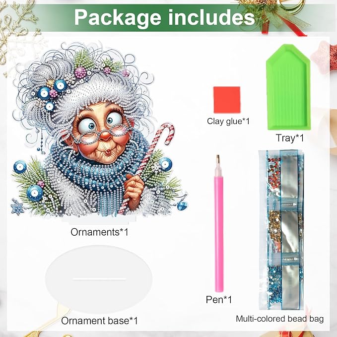 antor 5D Diamond Art Painting Ornament Kits Lovely Grandma, DIY Diamond Art Painting Desktop Ornament, Special Shaped Crystal Rhinestone Diamond Art Table Top Home Office Christmas Decor (24x24.8cm)