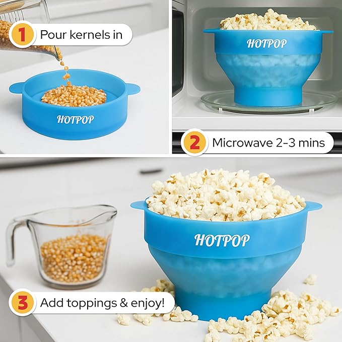 The Original Hotpop Microwave Popcorn Popper, Silicone Popcorn Maker, Collapsible Bowl BPA-Free and Dishwasher Safe- 20 Colors Available (Transparent Fresh Mint)