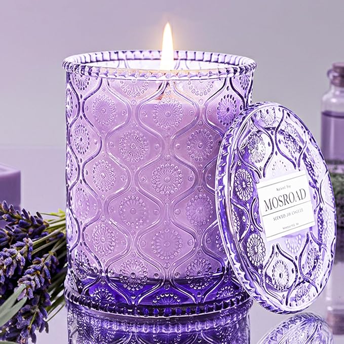 Dream Weaver Lavender Scented Jar Candle - Relaxing & Calming Aromatherapy Candle for Sleep, Natural Soy Wax Lavender Home Scented Candles for Stress Relief & Meditation, 50-Hour Long Burn Time