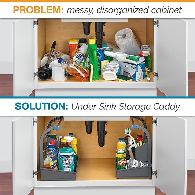 Polder Under Sink Storage Caddy, Kitchen and Bathroom Organization and Storage with Tray, Easy-to-Assemble, 16.75" x 10.5" x 16.5"