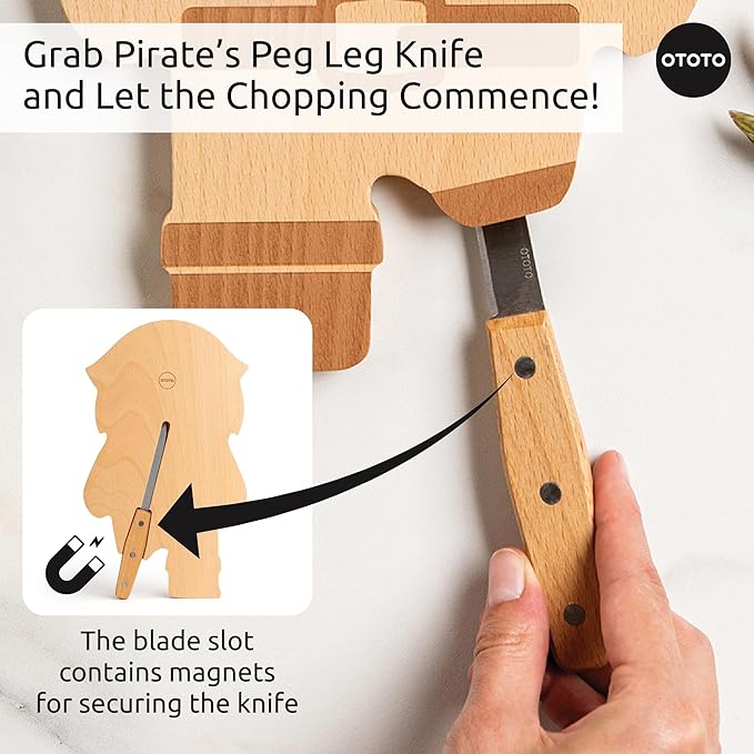 OTOTO Cutting Board Wooden & Plastic Cutting Boards for Kitchen, Fun & Spooky Kitchen Gadgets, Housewarming & Goth Gifts, Dishwasher Safe (Pirate, Wood)