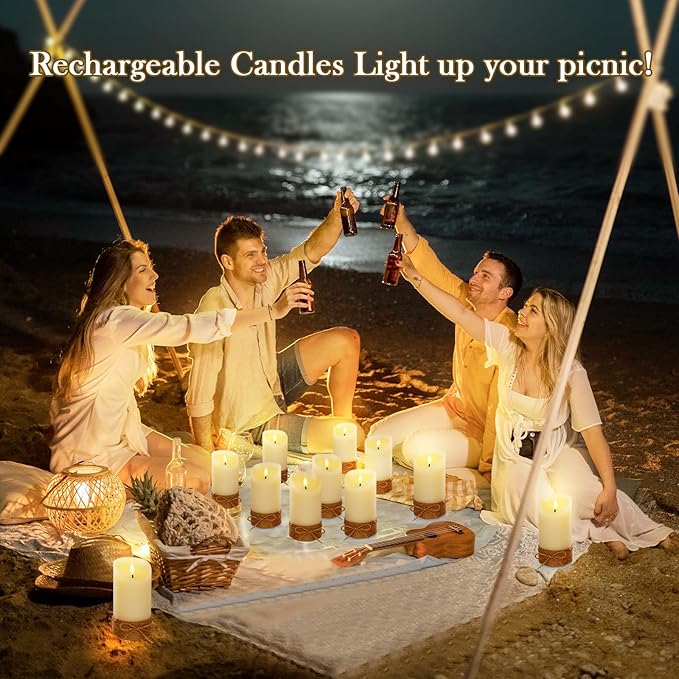 Rechargeable Flameless LED Candles,Flickering Candles with Auto On/Off Timer 2H/4H/6H/8H,Real Wax, Dimmable Brightness,4" 5" 6" Set of 3 for Valentine's Day,Centerpiece Table Decorations,Home Decor