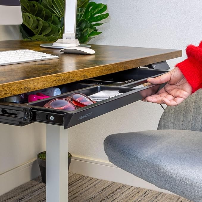 Mount-It! Under Desk Drawer with 4 Compartments, Deep Low-Profile Slide-Out Storage Organizer, 25.8″ x 12.5″ x 1.6″, Smooth Glide Pull-Out Tray for Traditional & Single Motor Standing Desks, Black