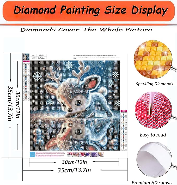 APTDYIGL 5D Deer Diamond Painting Kits for Adults Beginner,DIY Snowy Landscape Diamond Art Kits for Adults,Round Full Drill Diamond Dots with Gem Art Kits,Home Wall Decor 13.7X13.7inch