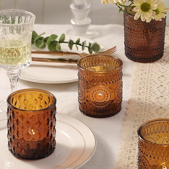 DARJEN 12 Pack Amber Candle Jars for Making Candles- 3 Styles Glass Candle Making Jars Bulk with Bamboo Lids and Labels, Candle Making Supplies Candle Vessels for Home Decor