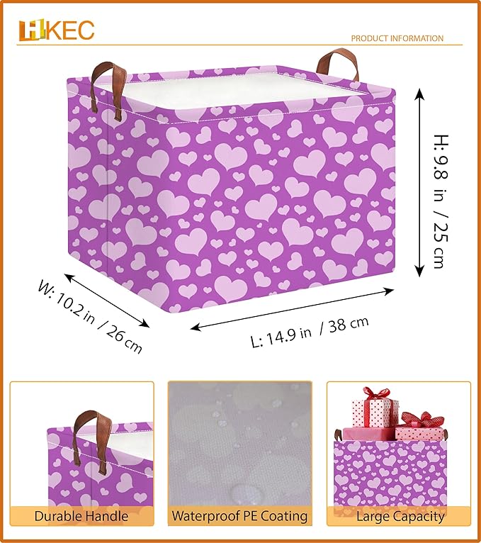 Rectangle Storage Basket with Handles,Collapsible Storage Bin,Books Box,Gift Basket(Purple Heart)