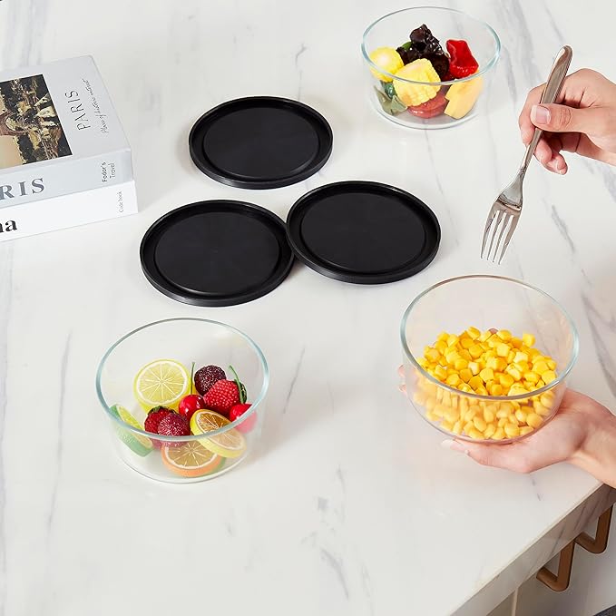 DURA LIVING 6-Piece Glass Food Storage Containers Set (3 Containers + 3 BPA-Free Lids) | 4-Cup, Leakproof | Microwave, Freezer, Oven & Dishwasher Safe | Ideal for Meal Prep & Pantry Organization