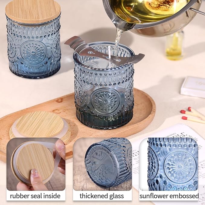 DARJEN 10 Pack Blue Candle Jars for Making Candles- 7.5 OZ Empty Glass Candle Making Jars with Bamboo Lids and Labels, Candle Making Supplies Candle Containers for DIY Gifts