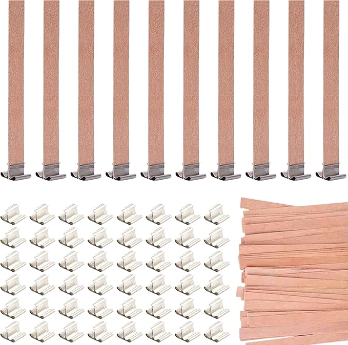 50PCS Wicks Wooden Set for Candles – 25PCS Candle Wicks with 25PCS Metal Base for Candlescience DIY Supplies