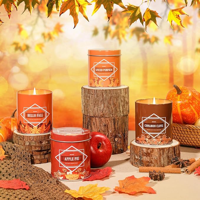 Valentine's Day Gifts for Women Men, Winter Scented Candle Set – 36oz (4×9oz) Soy Candles with Cozy & Warm Seasonal Scents of Pumpkin Spice/Cinnamon Clove/Apple Pie/Hello Fall