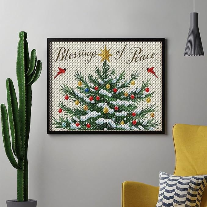 Diamond Painting Kits for Adults - Christmas Snowy Pine & Inspirational Blessings of Peace Painting DIY 5D Full Drill Diamond Dots Paintings with Diamonds Gem Art And Crafts Home Decor 16"x20"