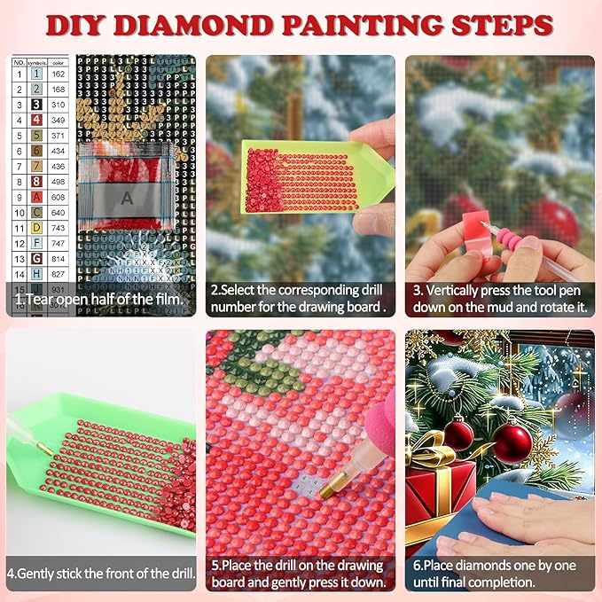 DOMROM Christmas Diamond Painting Kits, Christmas Tree and Gift Diamond Art Kits,Gem Art Painting with Diamonds Dots, Arts and Crafts for Beginners Adult Wall Decor 12 x 16inch