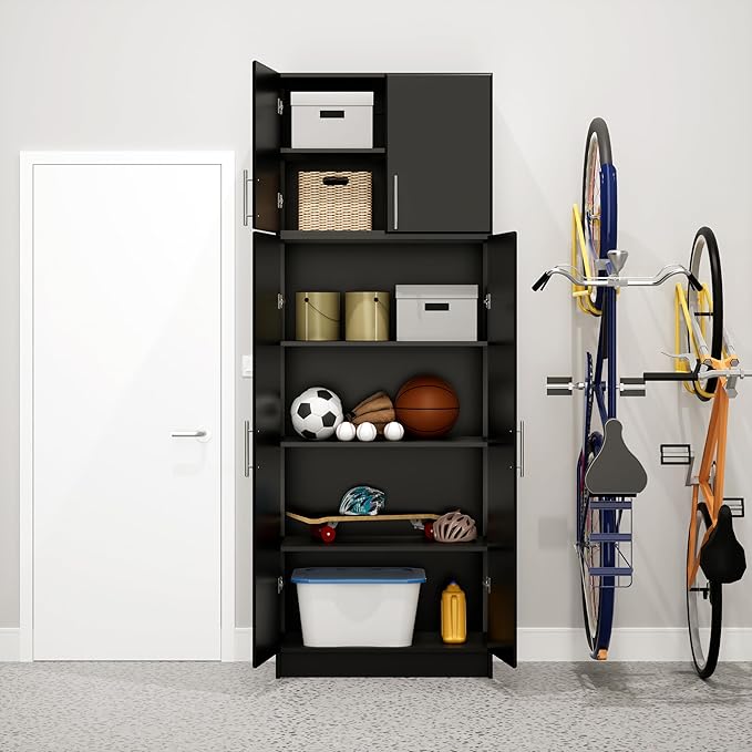 Prepac Elite 32” 2-Door Storage Cabinet, Wall Mounted Laundry, Kitchen & Garage Storage Cabinet with Adjustable Shelf, 32”W x 24”H x 16”D, Black