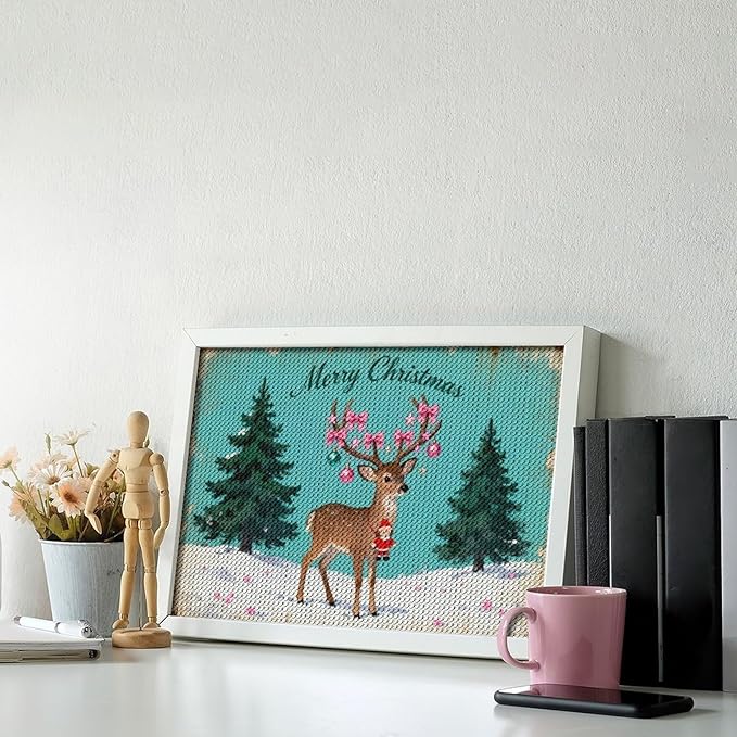 AIVKIEJK Diamond Painting Kits for Adults - Merry Pink Christmas Santa Deer & Tree Painting DIY 5D Full Drill Diamond Dots Paintings with Diamonds Gem Art and Crafts Home Decor 8"x12"